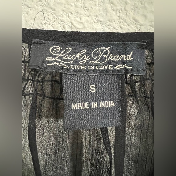 Lucky Brand Embroidered Beads Sheer Black Blouse Size Small - Picture 3 of 6